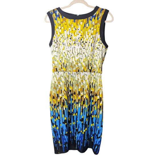 Maggy London Geometric Print Sleeveless Sheath Dress Polyester MultiColor Size 8 - Picture 1 of 3